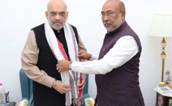 Amit Shah talks with the chief minister of Manipur during recent unrest in the state.
